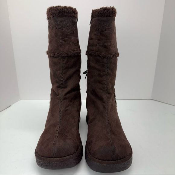 Vintage Y2K L.e.i. size 10 Women’s Brown Faux Suede Fur Trim Winter Wedge Boots - Picture 2 of 9